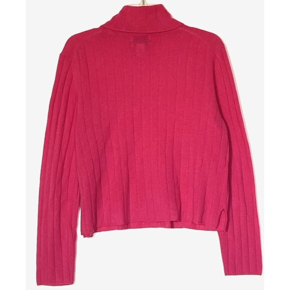 H Halston Hot Pink 100% 2-Ply Cashmere Turtle Neck Sweater - Picture 4 of 5